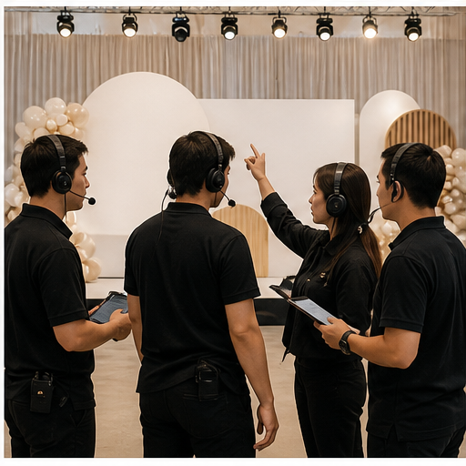 Generic professional event crew coordinating on site