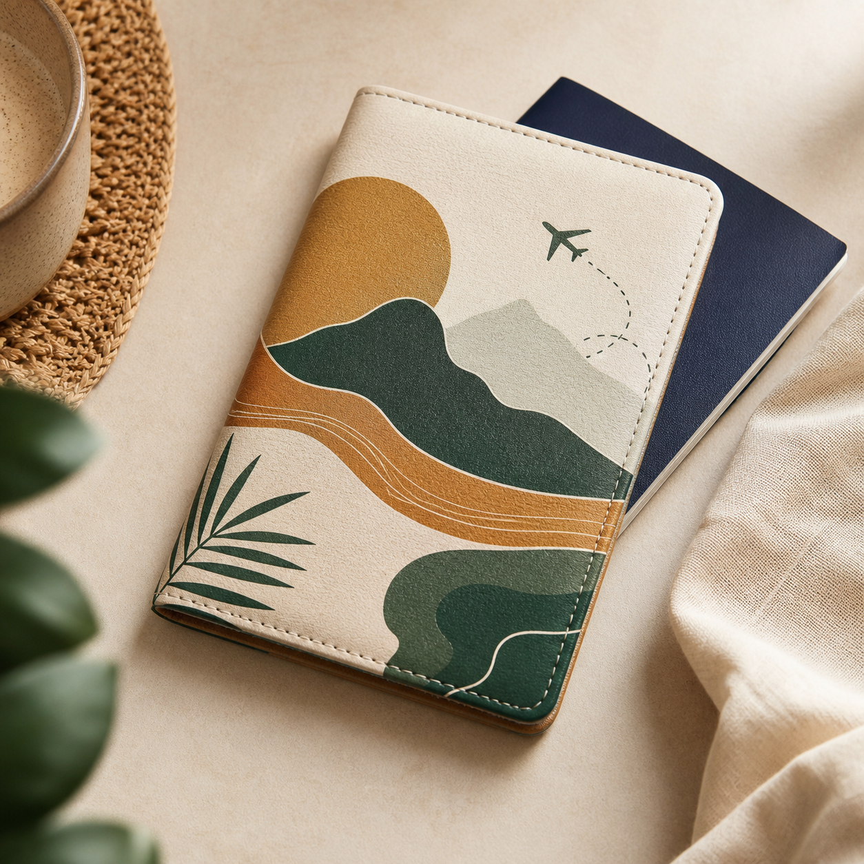 Generic passport holder with tasteful printed and embossed design