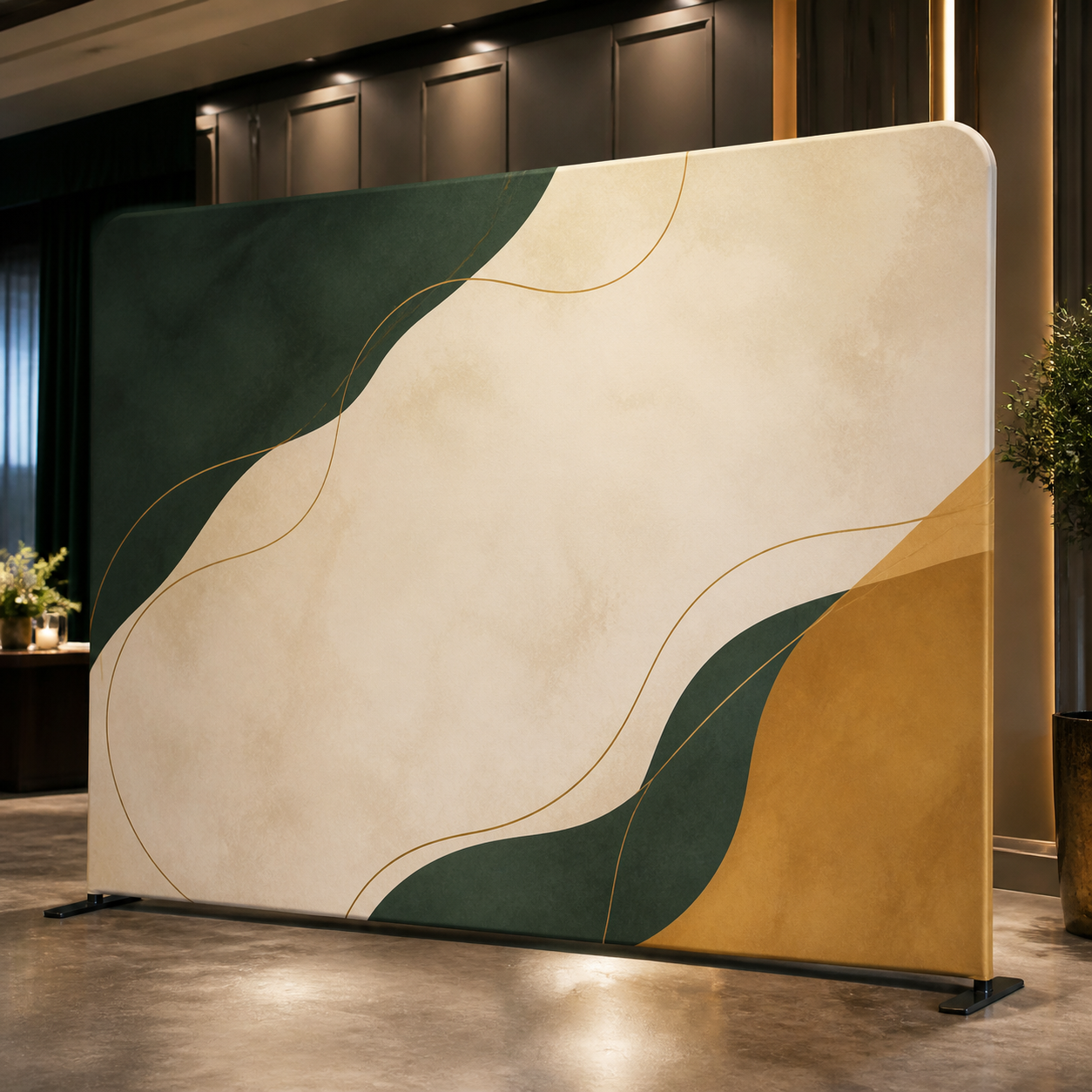 Generic large-format event backdrop with a tasteful printed design